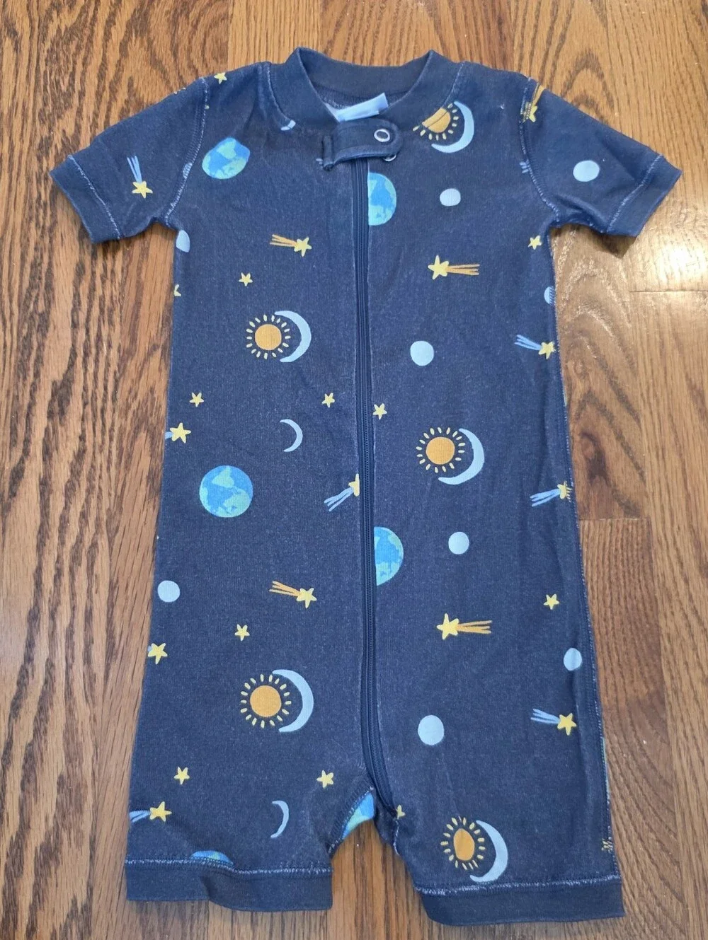 Hanna Andersson Navy Short-Sleeve Space Print One-Piece